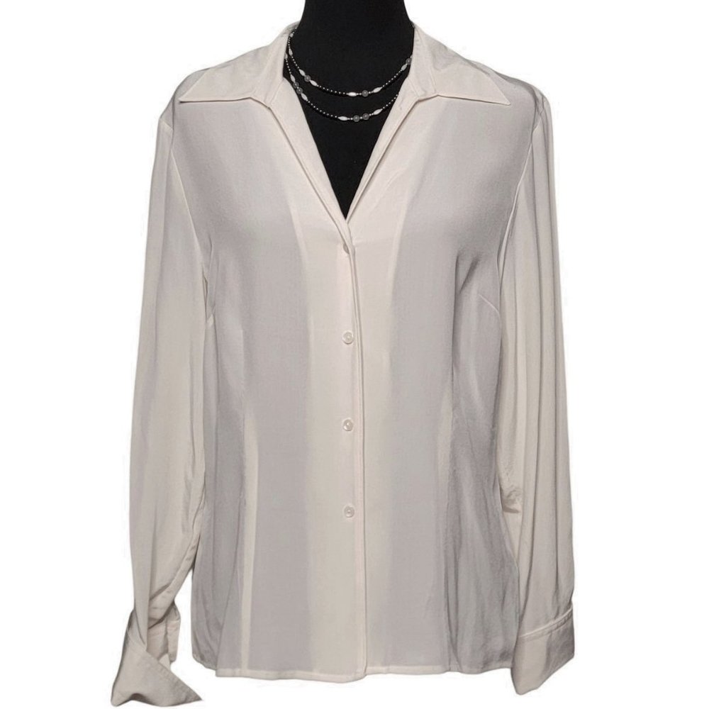 NWOT Jones Wear Ivory Long Sleeve Silk Button Up Blouse – Size 12